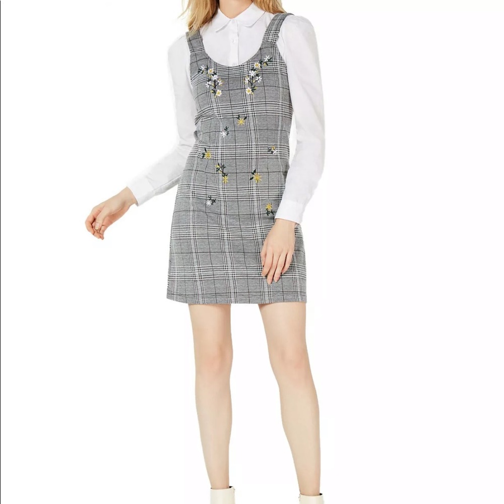 🔥PROJECT 28 NYC🔥BLACK & WHITE PLAID  SLEEVELESS EMBROIDERED MINI DRESS L NWT